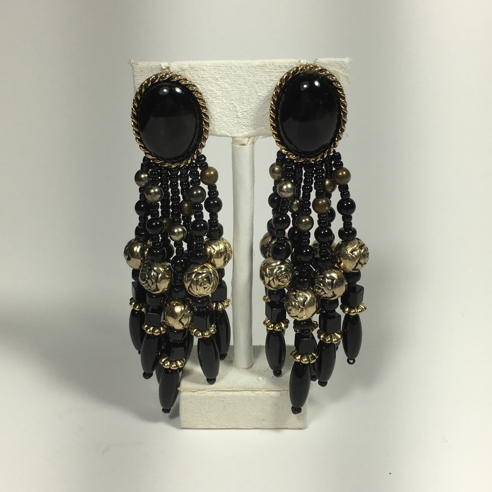 Black and gold tone earrings